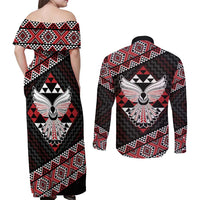 Taniko Aotearoa Couples Matching Off Shoulder Maxi Dress and Long Sleeve Button Shirt Poutama Mix Piwakawaka - Ver02 LT7 - Polynesian Pride
