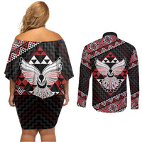 Taniko Aotearoa Couples Matching Off Shoulder Short Dress and Long Sleeve Button Shirt Poutama Mix Piwakawaka - Ver02 LT7 - Polynesian Pride