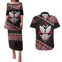Taniko Aotearoa Couples Matching Puletasi and Hawaiian Shirt Poutama Mix Piwakawaka - Ver02 LT7 Red - Polynesian Pride