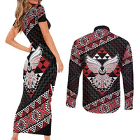 Taniko Aotearoa Couples Matching Short Sleeve Bodycon Dress and Long Sleeve Button Shirt Poutama Mix Piwakawaka - Ver02 LT7 - Polynesian Pride