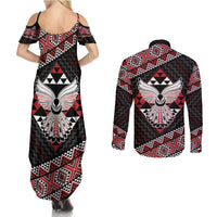 Taniko Aotearoa Couples Matching Summer Maxi Dress and Long Sleeve Button Shirt Poutama Mix Piwakawaka - Ver02 LT7 - Polynesian Pride