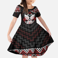 Taniko Aotearoa Family Matching Long Sleeve Bodycon Dress and Hawaiian Shirt Poutama Mix Piwakawaka - Ver02 LT7 Daughter's Dress Red - Polynesian Pride