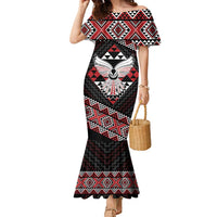 Taniko Aotearoa Family Matching Mermaid Dress and Hawaiian Shirt Poutama Mix Piwakawaka - Ver02 LT7 Mom's Dress Red - Polynesian Pride