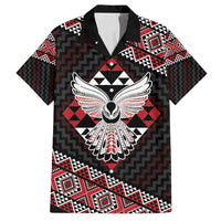 Taniko Aotearoa Family Matching Off Shoulder Maxi Dress and Hawaiian Shirt Poutama Mix Piwakawaka - Ver02 LT7 Dad's Shirt - Short Sleeve Red - Polynesian Pride