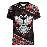 Taniko Aotearoa Women V-Neck T-Shirt Poutama Mix Piwakawaka - Ver02 LT7 Female Red - Polynesian Pride