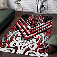 Maori Tukutuku Taniko Motifs Area Rug Red Poutama Mix Kowhaiwhai LT7 Red - Polynesian Pride