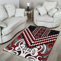 Maori Tukutuku Taniko Motifs Area Rug Red Poutama Mix Kowhaiwhai LT7 - Polynesian Pride