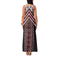 Maori Tukutuku Taniko Motifs Family Matching Tank Maxi Dress and Hawaiian Shirt Red Poutama Mix Kowhaiwhai LT7 - Polynesian Pride