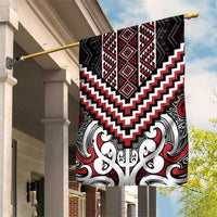 Maori Tukutuku Taniko Motifs Garden Flag Red Poutama Mix Kowhaiwhai LT7 House Flag Red - Polynesian Pride