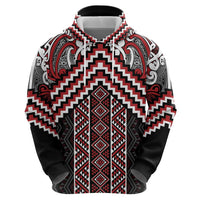 Maori Tukutuku Taniko Motifs Hoodie Red Poutama Mix Kowhaiwhai LT7 - Polynesian Pride