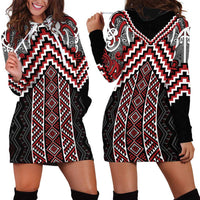 Maori Tukutuku Taniko Motifs Hoodie Dress Red Poutama Mix Kowhaiwhai LT7 - Polynesian Pride