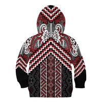Maori Tukutuku Taniko Motifs Kid Hoodie Red Poutama Mix Kowhaiwhai LT7 - Polynesian Pride