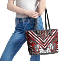 Maori Tukutuku Taniko Motifs Leather Tote Bag Red Poutama Mix Kowhaiwhai LT7 - Polynesian Pride