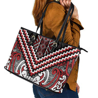 Maori Tukutuku Taniko Motifs Leather Tote Bag Red Poutama Mix Kowhaiwhai LT7 - Polynesian Pride