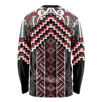 Maori Tukutuku Taniko Motifs Long Sleeve Shirt Red Poutama Mix Kowhaiwhai LT7 - Polynesian Pride