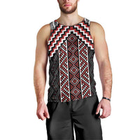 Maori Tukutuku Taniko Motifs Men Tank Top Red Poutama Mix Kowhaiwhai LT7 - Polynesian Pride