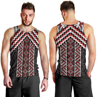 Maori Tukutuku Taniko Motifs Men Tank Top Red Poutama Mix Kowhaiwhai LT7 - Polynesian Pride