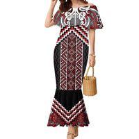 Maori Tukutuku Taniko Motifs Mermaid Dress Red Poutama Mix Kowhaiwhai LT7 Women Red - Polynesian Pride