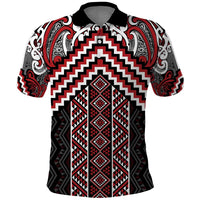 Maori Tukutuku Taniko Motifs Polo Shirt Red Poutama Mix Kowhaiwhai LT7 Red - Polynesian Pride