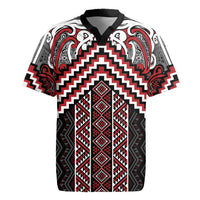 Maori Tukutuku Taniko Motifs Rugby Jersey Red Poutama Mix Kowhaiwhai LT7 Red - Polynesian Pride