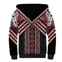 Maori Tukutuku Taniko Motifs Sherpa Hoodie Red Poutama Mix Kowhaiwhai LT7 - Polynesian Pride