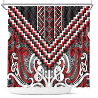 Maori Tukutuku Taniko Motifs Shower Curtain Red Poutama Mix Kowhaiwhai LT7 Red - Polynesian Pride