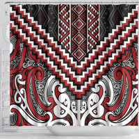 Maori Tukutuku Taniko Motifs Shower Curtain Red Poutama Mix Kowhaiwhai LT7 - Polynesian Pride