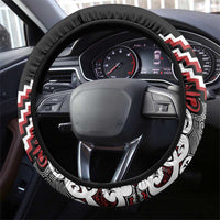 Maori Tukutuku Taniko Motifs Steering Wheel Cover Red Poutama Mix Kowhaiwhai LT7 - Polynesian Pride