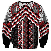 Maori Tukutuku Taniko Motifs Sweatshirt Red Poutama Mix Kowhaiwhai