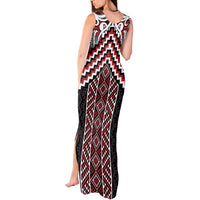 Maori Tukutuku Taniko Motifs Tank Maxi Dress Red Poutama Mix Kowhaiwhai LT7 - Polynesian Pride