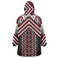 Maori Tukutuku Taniko Motifs Wearable Blanket Hoodie Red Poutama Mix Kowhaiwhai LT7 - Polynesian Pride