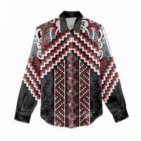 Maori Tukutuku Taniko Motifs Women Casual Shirt Red Poutama Mix Kowhaiwhai LT7 - Polynesian Pride