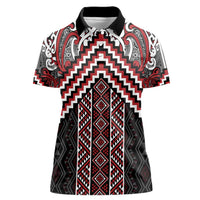 Maori Tukutuku Taniko Motifs Women Polo Shirt Red Poutama Mix Kowhaiwhai