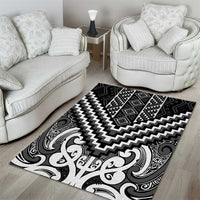 Maori Tukutuku Taniko Motifs Area Rug Black Poutama Mix Kowhaiwhai LT7 - Polynesian Pride