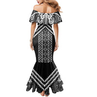 Maori Tukutuku Taniko Motifs Family Matching Mermaid Dress and Hawaiian Shirt Black Poutama Mix Kowhaiwhai LT7 - Polynesian Pride