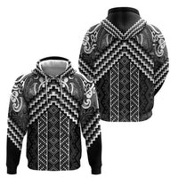 Maori Tukutuku Taniko Motifs Hoodie Black Poutama Mix Kowhaiwhai LT7 - Polynesian Pride
