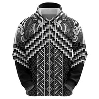Maori Tukutuku Taniko Motifs Hoodie Black Poutama Mix Kowhaiwhai LT7 - Polynesian Pride
