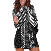 Maori Tukutuku Taniko Motifs Hoodie Dress Black Poutama Mix Kowhaiwhai LT7 Black - Polynesian Pride