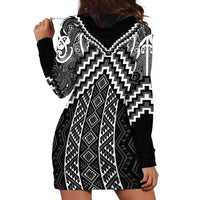 Maori Tukutuku Taniko Motifs Hoodie Dress Black Poutama Mix Kowhaiwhai LT7 - Polynesian Pride