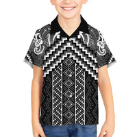 Maori Tukutuku Taniko Motifs Kid Hawaiian Shirt Black Poutama Mix Kowhaiwhai LT7 Kid Black - Polynesian Pride