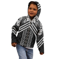 Maori Tukutuku Taniko Motifs Kid Hoodie Black Poutama Mix Kowhaiwhai LT7 - Polynesian Pride