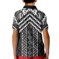 Maori Tukutuku Taniko Motifs Kid Polo Shirt Black Poutama Mix Kowhaiwhai LT7 - Polynesian Pride