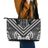 Maori Tukutuku Taniko Motifs Leather Tote Bag Black Poutama Mix Kowhaiwhai LT7 - Polynesian Pride