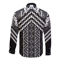 Maori Tukutuku Taniko Motifs Long Sleeve Button Shirt Black Poutama Mix Kowhaiwhai LT7 - Polynesian Pride