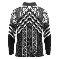 Maori Tukutuku Taniko Motifs Long Sleeve Polo Shirt Black Poutama Mix Kowhaiwhai LT7 - Polynesian Pride