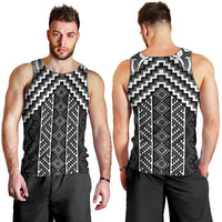 Maori Tukutuku Taniko Motifs Men Tank Top Black Poutama Mix Kowhaiwhai LT7 - Polynesian Pride