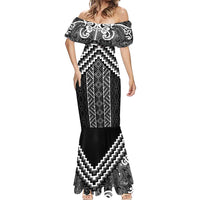Maori Tukutuku Taniko Motifs Mermaid Dress Black Poutama Mix Kowhaiwhai LT7 - Polynesian Pride