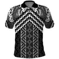 Maori Tukutuku Taniko Motifs Polo Shirt Black Poutama Mix Kowhaiwhai LT7 Black - Polynesian Pride
