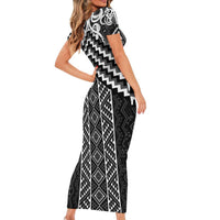 Maori Tukutuku Taniko Motifs Short Sleeve Bodycon Dress Black Poutama Mix Kowhaiwhai LT7 - Polynesian Pride
