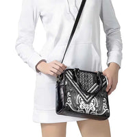 Maori Tukutuku Taniko Motifs Shoulder Handbag Black Poutama Mix Kowhaiwhai